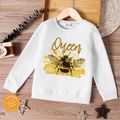 Kid Girl Letter Animal Bee Print Cotton Pullover Sweatshirt White image 1