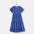 Blue Ruffle Trim Short-sleeve Tiered Dress for Mom and Me Blue