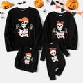 Halloween Family Matching 95% Cotton Long-sleeve Glow In The Dark Skull & Letter Print Black Pullover Sweatshirts Black