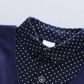 2pcs Toddler Boy Preppy style Faux-two Polka dots Long-sleeve Shirt and Pants Set Dark Blue
