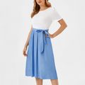 Maternity Two Tone Short-sleeve Belted Dress Blue