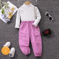 2pcs Toddler Girl Trendy 100% Cotton Mock Neck Long-sleeve Tee and Cargo Pants Set Purple