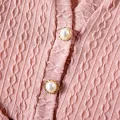2pcs Kid Girl Mesh Splice Sleeveless Pink Dress and Textured Cardigan Set Light Pink image 3