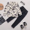 2pcs Kid Boy Letter Allover Print Hoodie Sweatshirt and Patchwork Ripped Denim Jeans Set OffWhite image 5