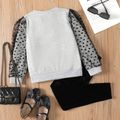 2pcs Kid Girl Heart Print Mesh Design Sweatshirt and Velvet Black Leggings Set ColorBlock