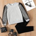 2pcs Kid Girl Heart Print Mesh Design Sweatshirt and Velvet Black Leggings Set ColorBlock