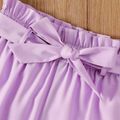 2pcs Kid Girl Floral Print Short-sleeve Tee and Purple Belted Wide Leg Pants Set Purple