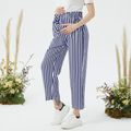Maternity Stripe Lace Up Casual Pants Blue image 1