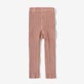 Kid Girl Solid Color Ribbed Textured Elasticized Leggings Pink image 1