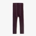 Kid Girl Solid Color Ribbed Textured Cotton Leggings Purple image 2