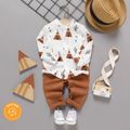 100% Cotton 2pcs Baby Boy Allover Print Mock Neck Long-sleeve Shirt and Solid Pants Set Brown