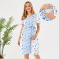 Nursing Floral Print Belted Short-sleeve Dress BLUEWHITE image 4