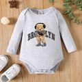 Baby Boy 95% Cotton Long-sleeve Bear & Letter Print Grey Romper Grey image 1