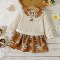 Baby Girl Faux-two Long-sleeve Imitation Knitting Spliced Floral Print Dress OffWhite