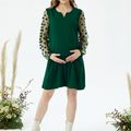 Nursing Polka Dots Print Sheer Mesh Long-sleeve Dress Green