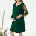 Nursing Polka Dots Print Sheer Mesh Long-sleeve Dress Green