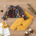 2pcs Baby Girl 100% Cotton Bow Front Pants and Boho Print Long-sleeve Top Set Colorful