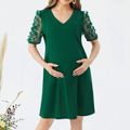 Nursing 3D Applique Mesh Short-sleeve Dress Green image 3