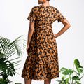 Nursing Leopard Print Short-sleeve Belted Dress Brown