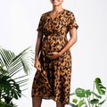 Nursing Leopard Print Short-sleeve Belted Dress Brown image 2
