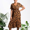 Nursing Leopard Print Short-sleeve Belted Dress Brown image 1