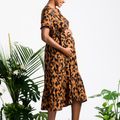 Nursing Leopard Print Short-sleeve Belted Dress Brown