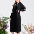Maternity Contrast Striped Tape Long-sleeve Drawstring Hooded Dress Black