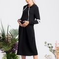 Maternity Contrast Striped Tape Long-sleeve Drawstring Hooded Dress Black
