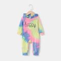 Letter Print Tie Dye Long-sleeve Hoodie Dress for Mom and Me Electricblue