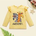 Toddler Girl Animal Letter Print Cotton Ruffled Yellow Long-sleeve Tee Pale Yellow image 1