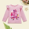 Toddler Girl Animal Dinosaur Print Cotton Ruffled Light Pink Long-sleeve Tee Light Pink image 1