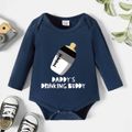 Baby Boy 95% Cotton Long-sleeve Bottle & Letter Print Romper Dark Blue