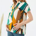 Nursing Geometric Print Button Half Placket Short-sleeve Top Colorful image 4