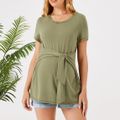 Maternity Simple Plain Short-sleeve Belted Tee Green