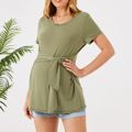 Maternity Simple Plain Short-sleeve Belted Tee Green