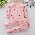 Home Cozy Toddler 100% Cotton Kitty Print Long-sleeve Top and Allover Pants Set Light Pink