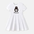 [4Y-14Y] Go-Neat Water Repellent and Stain Resistant Kid Girl Letter Figure Print Short-sleeve Dress White