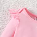 Baby Girl 95% Cotton Ruffle Long-sleeve Letter Print Jumpsuit Light Pink