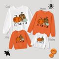 Halloween Pumpkin & Letter Print Family Matching Long-sleeve Sweatshirts Color block