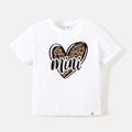 Go-Neat Water Repellent and Stain Resistant Mommy and Me Leopard Heart & Letter Print White Short-sleeve Tee White