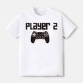 Go-Neat Water Repellent and Stain Resistant Family Matching Gamepad & Letter Print Short-sleeve Tee Color block