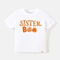 Go-Neat Water Repellent and Stain Resistant Halloween Family Matching Pumpkin & Letter Print Short-sleeve Tee White