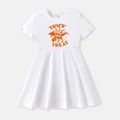 Go-Neat Water Repellent and Stain Resistant Halloween Family Matching Dinosaur & Letter Print Short-sleeve Tee Color block