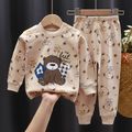 Home Cozy Toddler 100% Cotton Bear Print Long-sleeve Top and Allover Pants Set Beige