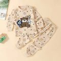Home Cozy Toddler 100% Cotton Bear Print Long-sleeve Top and Allover Pants Set Beige image 1