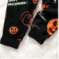 2pcs Kid Boy Halloween Pumpkin Print Black Hoodie Sweatshirt and Pants Set Black