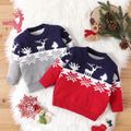 Christmas Baby Boy/Girl Deer & Snowflake Pattern Long-sleeve Colorblock Knitted Sweater Red image 2