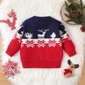 Christmas Baby Boy/Girl Deer & Snowflake Pattern Long-sleeve Colorblock Knitted Sweater Red image 3