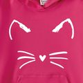 Kid Girl Cat Print Pocket Design Drop Shoulder Hoodie Sweatshirt Hot Pink image 4