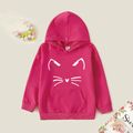 Kid Girl Cat Print Pocket Design Drop Shoulder Hoodie Sweatshirt Hot Pink image 1